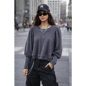 Apiece Apart NY Dewi Puff Sleeve Crew Gray Terry Sweatshirt Sz M Luxe Streetwear